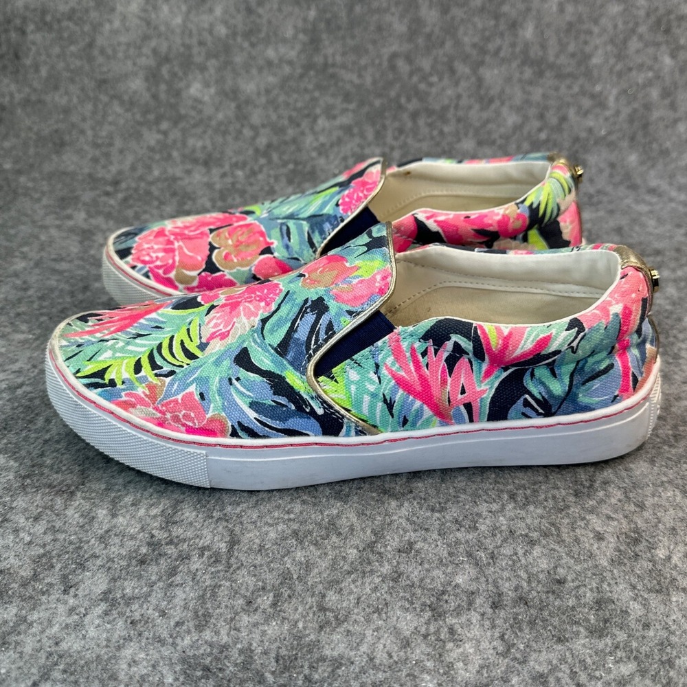 Lilly Pulitzer Julie Sneakers 6.5 Blue Tropical Floral Slip On Beach Club Blooms - Picture 5 of 13
